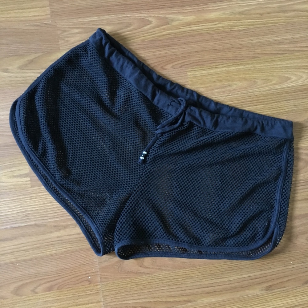 Black fishnet drawstring shorts